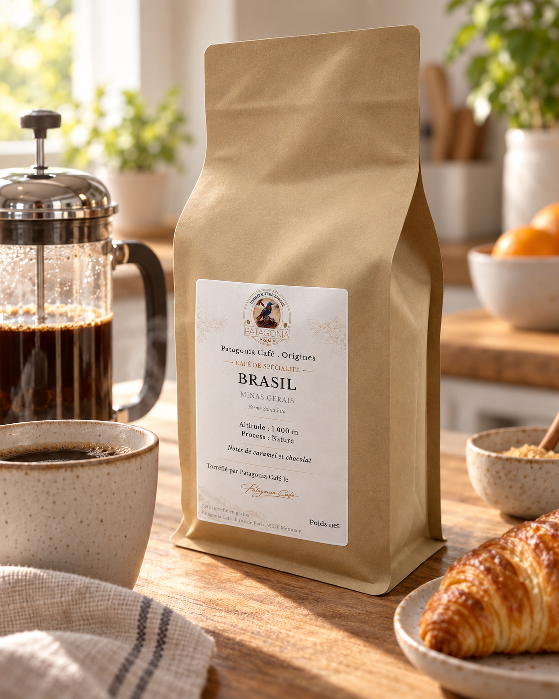 Café Brasil Minas Gerais de Patagonia Café préparé dans une cafetière à piston