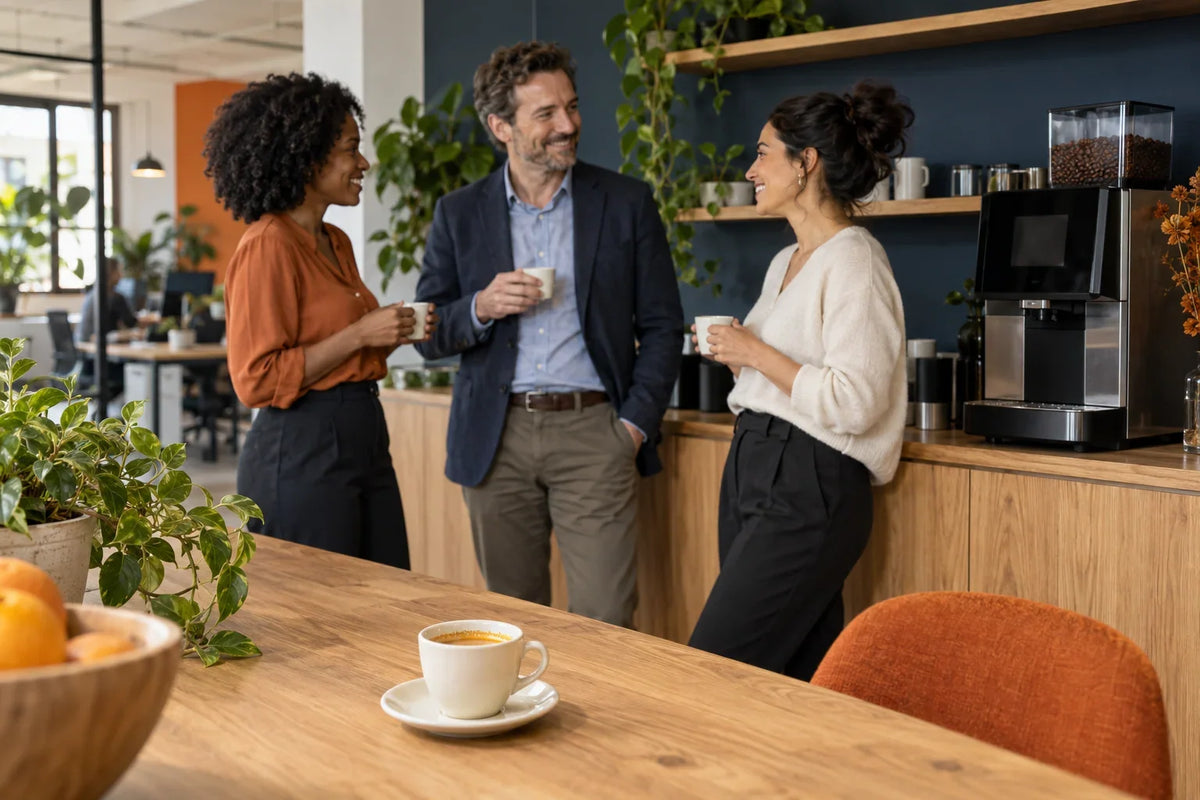 Illustration d'une équipe qui partage une pause café au bureau