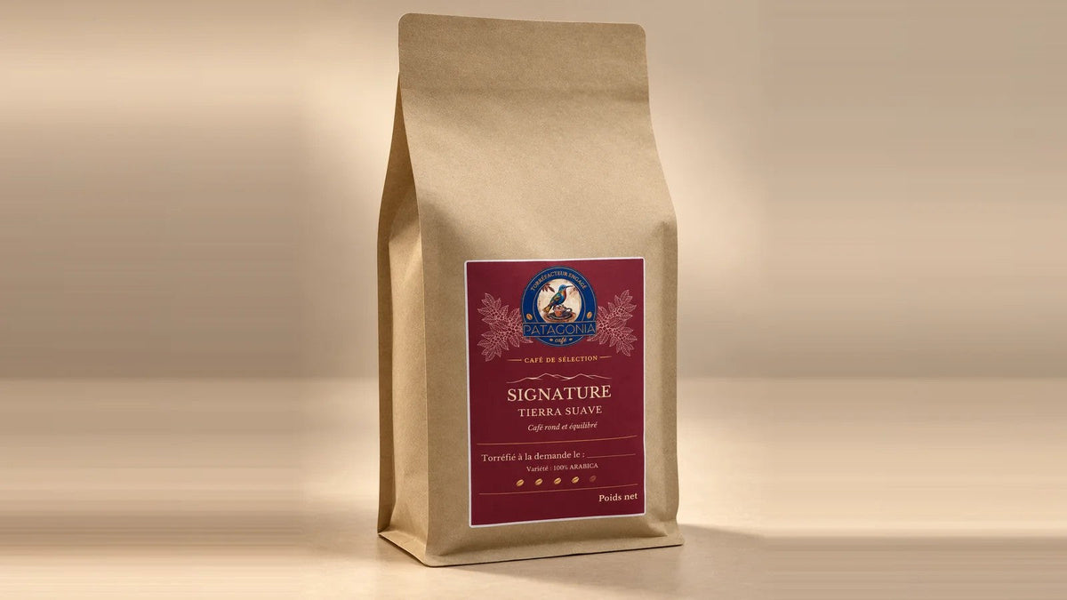 Sachet de café Signature Tierra Suave Patagonia Café, présenté fermé