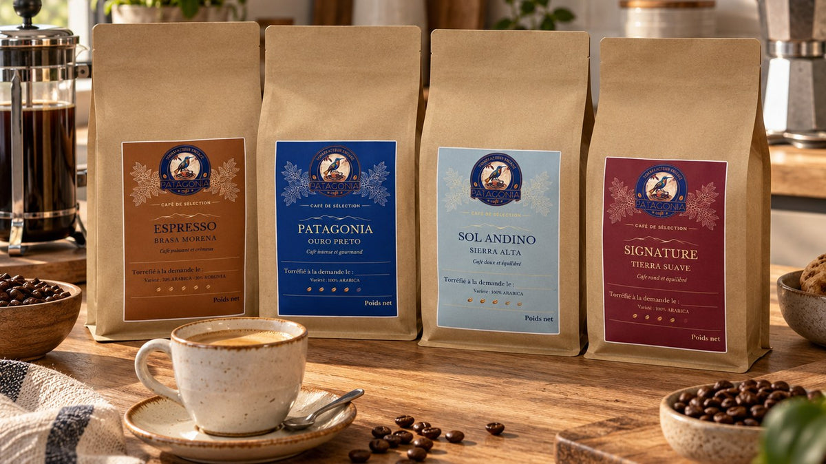 Sachet original de café Patagonia Ouro Preto, accompagné d’une tasse