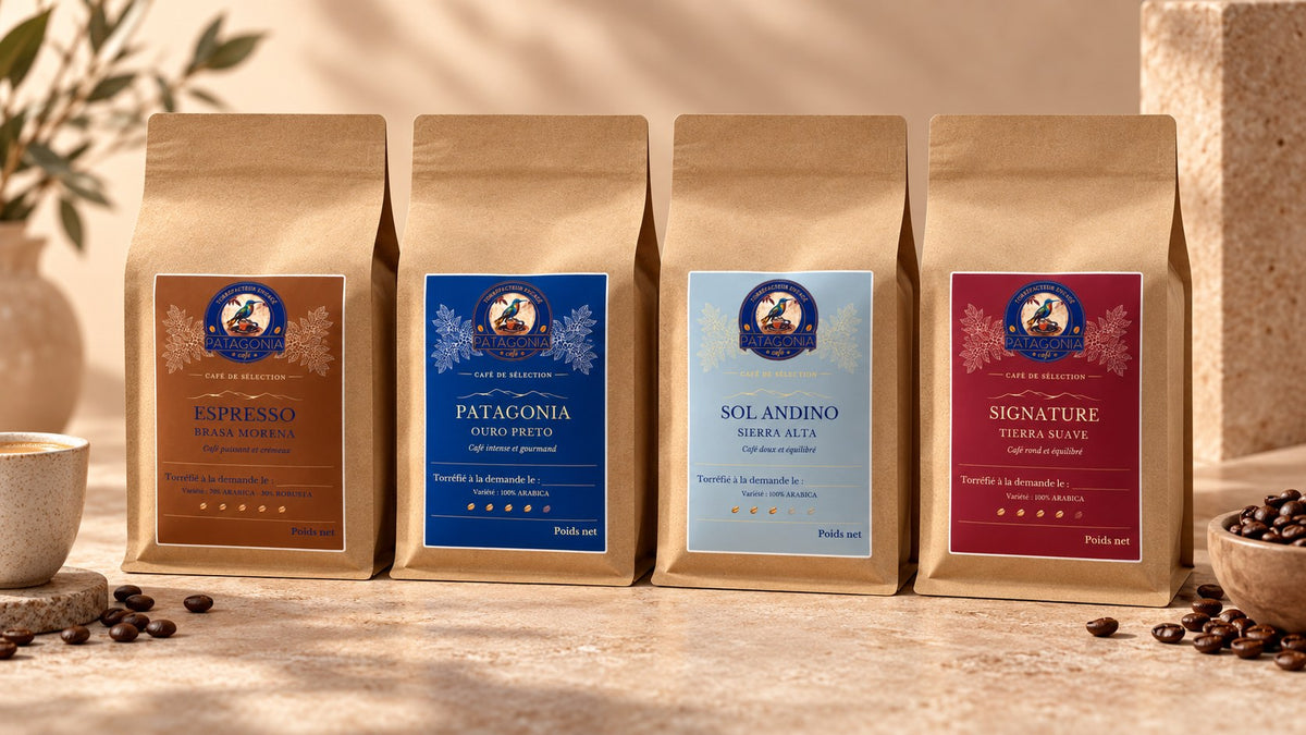 Les quatre cafés Patagonia : Sol Andino, Signature, Ouro Preto et Espresso