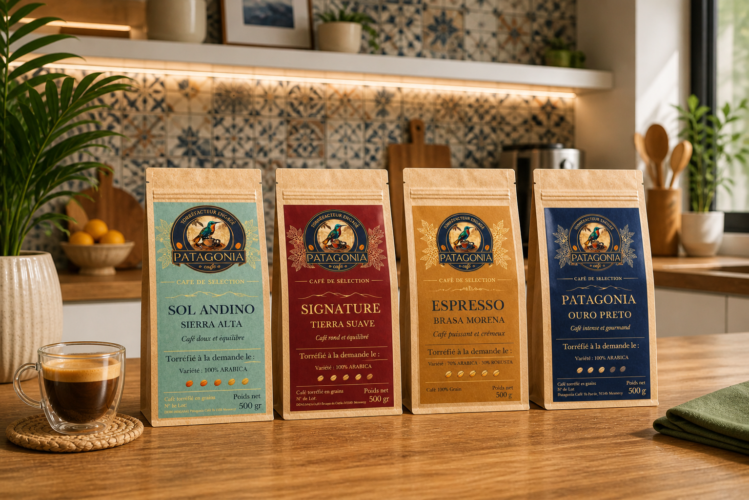 Les 4 cafés de sélection Patagonia Café : Sol Andino, Signature, Espresso et Patagonia