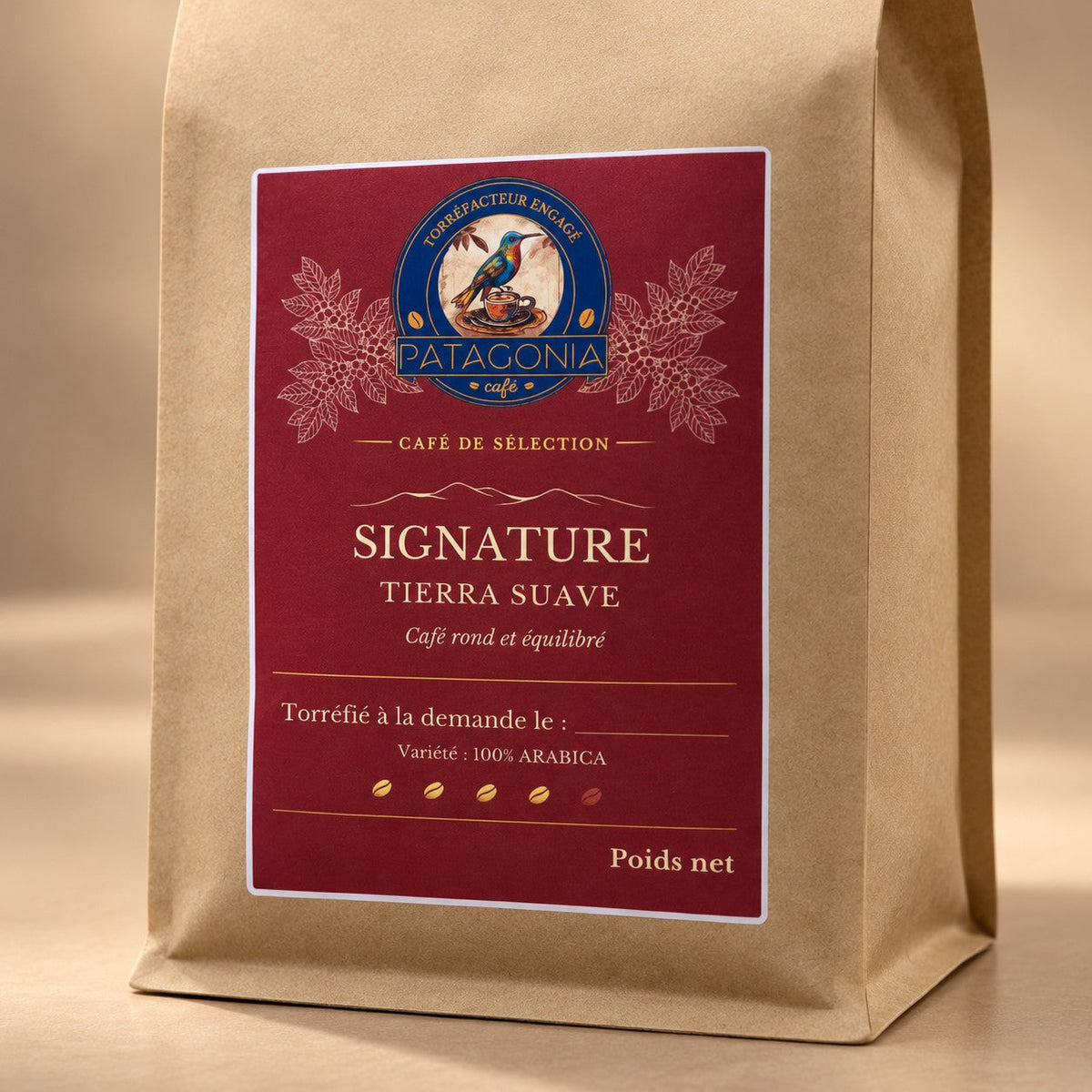 Sachet de café Signature — Tierra Suave en gros plan – Patagonia Café